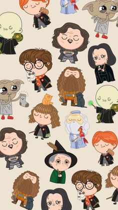 an image of many different cartoon characters on a white background with text that reads, harry potter