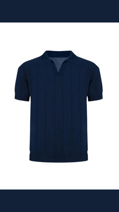 Elevate your style with this navy pleated polo, a timeless classic for any wardrobe. 🌟✨ #MensFashion #ClassicStyle #PoloShirt #TimelessElegance #FashionEssentials V Neck Polo Shirt, Blue Solid Color, 1960s Mod, Blue Solid, Mens Navy, Knit Shorts, Fashion Essentials, Timeless Classic, Short Sleeves Tops