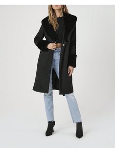 A faux suede trench coat featuring plush trim, a shawl collar, belt loops with removable self-tie sash belt, long sleeves, slanted front pockets, and longline hem.Plush-Trim Faux Suede Trench Coat Black         Women Clothing, size features are:Bust: ,Length: ,Sleeve Length: Belted Long Sleeve Fur Coat For Fall, Fall Faux Fur Belted Outerwear, Winter Faux Fur Belted Outerwear, Chic Belted Faux Fur Outerwear, Fitted Belted Fur Coat For Fall, Chic Long Sleeve Belted Fur Coat, Fitted Faux Wrap Winter Outerwear, Suede Trench Coat, Trench Coat Black