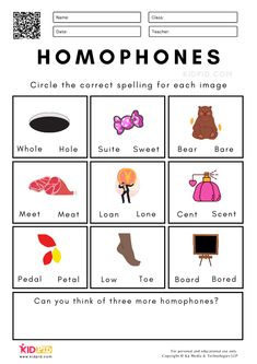 homophones worksheet with pictures and words to help students understand the homo phone