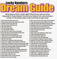 the lucky numbers dream guide is shown in pink and yellow letters on a white background