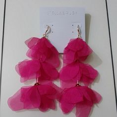 Beautiful Chiffon Petals Earrings, Fuschia Color Flower-shaped Earrings For Summer Parties, Elegant Flower Earrings For Beach, Flower Shaped Summer Party Earrings, Chic Pink Flower Earrings For Party, Feminine Summer Wedding Earrings, Summer Flower Earrings For Party, Drop Earrings For Spring Party, Spring Party Drop Earrings, Spring Evening Drop Earrings