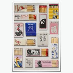 an assortment of matches are arranged on a white background