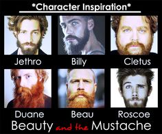 six men with beards and mustaches are featured in this poster for character inspiration