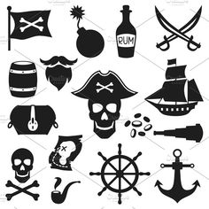 pirate icons and symbols on a white background