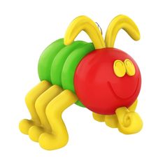 a yellow and green caterpillar with eyes on it's back legs is flying through the air