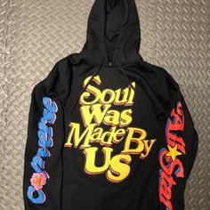 Joe Freshgoods Converse Hoodie "Soul Was Made By Us" 10022143-A01 Brand New Never Worn Or Used Converse Tags Guaranteed To Be 100% Authentic Fast Shipping 650+ Sales 4.9 Rating 0.9 Days Avg Ship Time Check Out Our Closet For More Nike Air Max - 1 - 90 - 95 - 270 - 720 - 97 - Air Force 1 - Sb - Jordan - Vapormax - Adidas - Dunk - Yeezy - Supreme - Presto - Kobe -Huaraches Air Max Force One Essentials Flyknit 2.0 3.0 Zoom Epic 97 93 Retro 07 Premium Hi Low 1 Plus Free Run Roshe Off Wh Fall Logo Print Hoodie Sweatshirt, Fall Hoodie Sweatshirt With Logo Print, Fall Hooded Top With Logo Print, Logo Print Hoodie For Fall, Branded Long Sleeve Hoodie For Streetwear, Black Letter Print Hoodie For Fall, Urban Hoodie With Logo Print, Urban Style Hoodie With Logo Print, Black Relaxed Fit Hoodie With Graphic Print