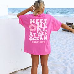 Get ready to fall in LOVE with your new Meet Me at the Ocean aesthetic beachy t-shirt. The shirt features a back print design and a hibiscus flower in the front pocket area.  It's the cutest and most comfortable way to wear the latest styles. * PRODUCT DETAILS * ✺ 100% Cotton ✺ Medium weight fabric  ✺ Wash and dry normally (on cool for best results) ✺ Designed and printed in the USA ✺ Due to different monitor screens, colors may vary ✺ * SIZING * ✺ FOR AN OVERSIZED FIT, SELECT TWO OR THREE SIZES Cute Oversized Shirts, Back Print Design, Preppy Shirts, Aesthetic Beachy, Oversized Aesthetic, Preppy Shirt, Love Like Jesus, Coconut Girl, Aesthetic Shirts