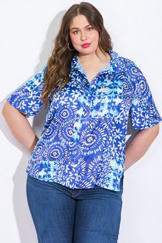 Indulge in this exquisite woven top with a refined shirt collar, elegant short sleeves, and a classy button-down design.. Matching pant IP8327Details:Self : 100% PolyesterSize & Fit- Model is 5`8" And Wearing Size Small- Measurements Taken From Size Small- Approx. Length: 25" Blue Summer Blouse With Collared Neckline, Blue Collared Blouse For Summer, Blue Collared Neckline Summer Blouse, Blue Blouse With Button Closure And Collared Neckline, Elegant Blue Top With Collared Neckline, Elegant Blue Blouse With Collared Neckline, Blue Short Sleeve Blouse With Placket, Blue Short Sleeve Blouse With Button Closure, Blue Johnny Collar Tops For Work