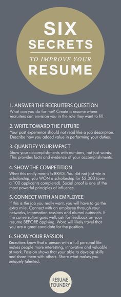 the six secrets to improve your resume in five minutes, including an info sheet for each section