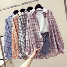 $16.15 | Korean Style Plaid Classic Loose Shirts Blouse Women Daily All-match Cute Student Women Clothing Fashion Vintage Shirt.Shop Now at akolzol.com! Limited stock available. Order now at akolzol.com Batwing Sleeve Shirt, Flannel Blouse, Shirt Blouses Women's, Long Sleeve Plaid Shirt, Plaid Fashion, Loose Blouse, Long Sleeve Plaid, Grunge Style