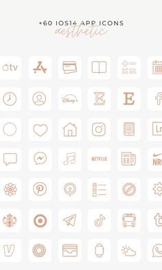 the icons are all in different colors and sizes, including brown on white with text that reads