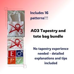 two bags with the words ao3 tapestry and tote bag bundle written on them