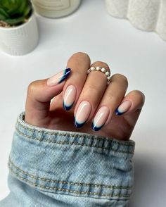 Acrylic Nails Ideas, Colored Nail Tips, Dark Blue Nails, French Tip Nail Designs, Glazed Donut, French Nail Designs, French Nail, Cute Summer Nails