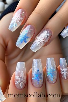 Whether you prefer the elegance of classic designs or the boldness of modern artistry, there’s a snowflake nail design for you. Ice Nails Ideas, Pastel Winter Nails, Winter Wonderland Nails Acrylic, Christmas Nails Nail Art, Xmas Manicure, Pastel Christmas Nails, Blue Holiday Nails, Blue Snowflake Nails