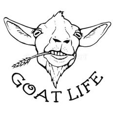 a goat with an arrow in its mouth and the words goat life written on it