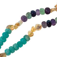 Rarities Multicolor Multigemstone Color-Block 30" Bead Necklace  A rainbow of colored gemstone beads arranged in a chic, color-block pattern, make this lovely necklace a stylish choice for solo wear or layering up with other favorite pieces.  Includes Ethhiopian rainbow opal, orange citrine, golden rutilated quartz, green amazonite, purple fluorite, strawberry quartz and peach moonstones from around the globe.       Approx. 30"L x 5/16"W     Stamped .925; 22-24K gold-plated     Toggle bar closur Multicolor Spiritual Gemstones With Accents, Spiritual Multicolor Gemstones With Accents, Multicolor Rondelle Natural Gemstones, Rondelle Multicolor Natural Gemstones, Multicolor Natural Rondelle Gemstones, Beaded Necklaces With Gemstone Accents For Jewelry Making, Orange Citrine, Golden Quartz, Green Amazonite