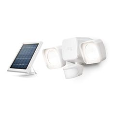 the solar powered motion sensor is next to two lights and a wall mounted device on a white background