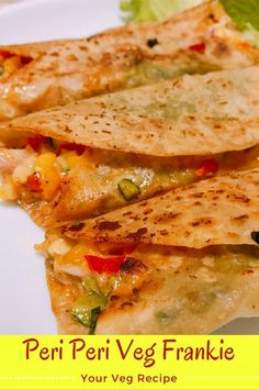 three quesadillas stacked on top of each other with lettuce in the background