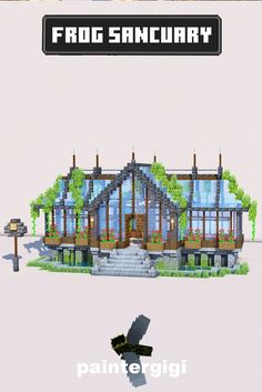 an image of a house made out of legos with the words frog sanctuary on it