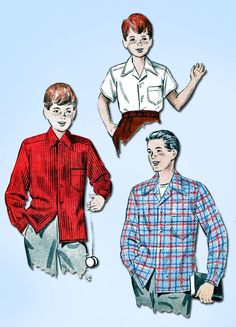 three men's shirts, one in red and the other in blue