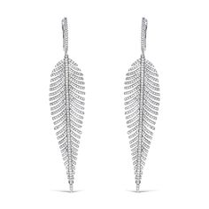 Feather Earrings Elegant Feather Dangle Earrings, Elegant Dangle Feather Earrings, Elegant Dangle Earrings With Feathers, Elegant Feather Drop Earrings, Elegant Feather Jewelry For Evening, Elegant Evening Jewelry With Feathers, Elegant Silver Feather Earrings, Drop Statement Earrings, Real Diamond Earrings