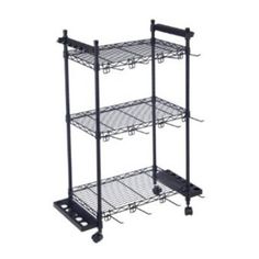 three tiered shelf with wheels on each side and two shelves on the other side