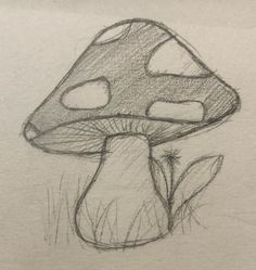 a pencil drawing of a mushroom sitting in the grass