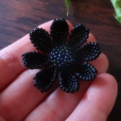 Unique and shapely cosmos flower brooch, lovingly immortalized in 3D miniature and happily hand beaded using about 400 matte black and galactic blue Japanese glass beads, strung and stitched one at a time. Cosmos flower measures 1.5 inches and attaches via stick pin with butterfly clutch. © 2022 Heart in Hawaii Also available in other colors; sold separately Matching earrings available; sold separately Professionally handmade in the US Truly unique; exclusive design; direct from the artist Gift Beaded Brooch Pattern, 3d Miniature, Beaded Charms, Butterfly Clutch, Artist Gifts, Beaded Brooch, Stick Pins, Bead Embroidery, Flower Brooch