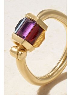 MARLA AARON Trundle Lock 18-karat gold multi-stone ring Luxury Ruby Baguette Cut Jewelry, Luxury Ruby Baguette Cut Ring, Luxury Ruby Ring With Baguette Cut, Luxury Baguette-cut Ruby Ring In Yellow Gold, Yellow Gold Ruby Baguette-cut Jewelry, Luxury Emerald Cut Ruby Jewelry, Yellow Gold Ruby Jewelry With Baguette Cut, Baguette Cut Ruby Yellow Gold Jewelry, Baguette Cut Ruby Jewelry In Yellow Gold