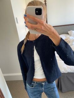 Spring Outfits With Jeans, Blue Cardigan Outfit, Outfits With Jeans, Haircare Tips, Blue Jean Outfits, My Diary, Stockholm Style