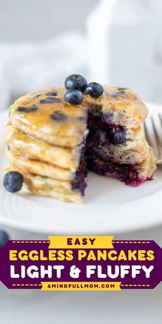 These Eggless Pancakes are a simple brunch recipe that's light, tender, and incredibly fluffy! These homemade vegan pancakes are the best addition to your Mother's Day brunch ideas. Save this pin! Eggless Pancakes, Vegan Blueberry Pancakes, Egg Free Pancakes, Simple Brunch, Dairy Free Pancakes, Mom Recipes, Real Foods, Easy Brunch Recipes, Mother's Day Brunch