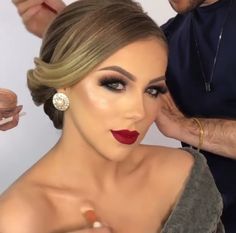 Simple Updo, Red Lip, Bride Makeup, Party Hairstyles, Wedding Hair And Makeup