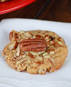 there is a cookie with nuts on it