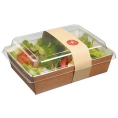 there is a plastic container with salad in it