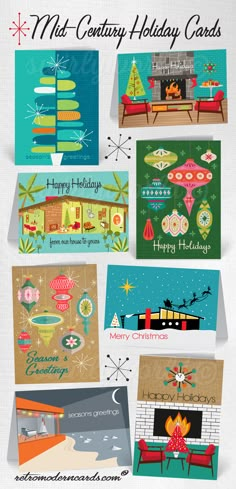 christmas cards with different designs on them and the words merry holidays written in large letters