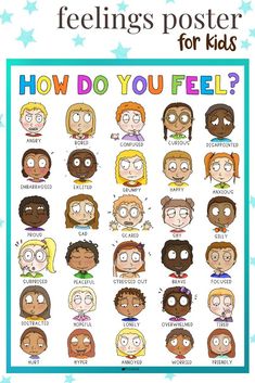 the feelings poster for kids with different facial expressions