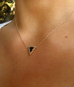 Viv&Ingrid Diamond Kite Triangle Necklace in Onyx vivandingrid.com #geometric Geometric Inspiration, Triangle Necklace, Necklace Gold, Triangles, Gold Filled