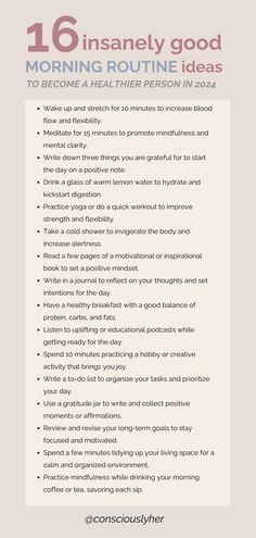 Looking to revamp your morning routine? Check out these 16 inspiring and practical morning routine ideas to kickstart your day on a positive note. From meditation and exercise to journaling and healthy breakfast options, discover new ways to energize and set a productive tone for the rest of your day. Start your mornings right and maximize your daily potential with these simple yet effective routines Good Morning Routine, Create A Routine, Morning Routine Ideas, Morning Routine Checklist, Week Schedule, Routine Ideas, A Morning Routine, Healthy Morning Routine, Self Care Bullet Journal