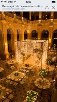 an overhead view of a banquet hall with tables and chairs set up for a formal function