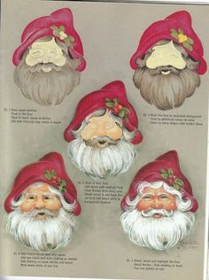 four santa clauss with red hats and beards, from the early 20th century