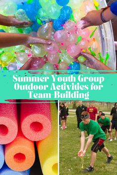 some kids are playing with soap bubbles and other activities for the summer youth group outdoor activities for team building