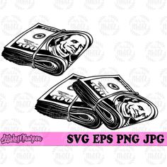 two stacks of money with the words svg epss pngjc on them