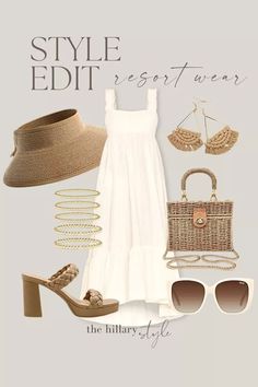 Resort Chic Attire, Resort Wear For Women Classy, Chic Resort Wear, Target Fashion, White Dress Outfit, Vacation Outfits Women, Woven Hat, Resort Look, Target Shoes