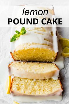 lemon pound cake with icing and sliced lemons