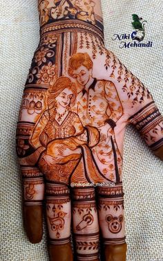 the hand is decorated with henna designs