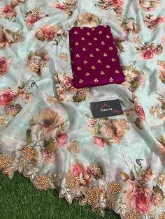 Floral Organza Saree, Floral Print Sarees, Cotton Saree Designs, Elegant Fashion Wear, Organza Silk Saree, Saree Blouse Patterns, Organza Sarees, Ethnic Sarees, Wedding Designer