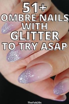 Ombre Nails With Glitter, Ambre Nails, Glitter Gel Nail Designs, Ombre Gel Nails, Glitter Tip Nails, Nails With Glitter, Silver Glitter Nails, Nail Designs Pictures, Cute Simple Nails