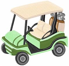 a green golf cart filled with lots of stuff