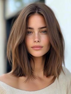 29 Chestnut Hair Color Ideas Caramel Mid Length Hair, Brown Hair Neutral Skin Tone, Neutral Tone Brown Hair, Subtle Waves Hair, Brown Hair For Light Skin Tone, Brown Hair Round Face, Low Maintenance Haircut For Round Face, Mid Length Light Brown Hair, Mid Cut Hair